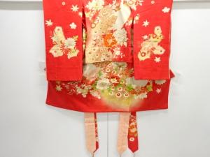 アンティーク　紋錦紗　孔雀に牡丹模様刺繍五つ紋着物(内袖付き)